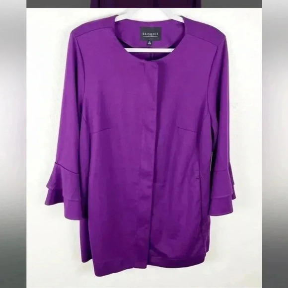Eloquii Double Bell Sleeve Ruffle Zip Up Blazer Jacket 22 - Picture 1 of 8